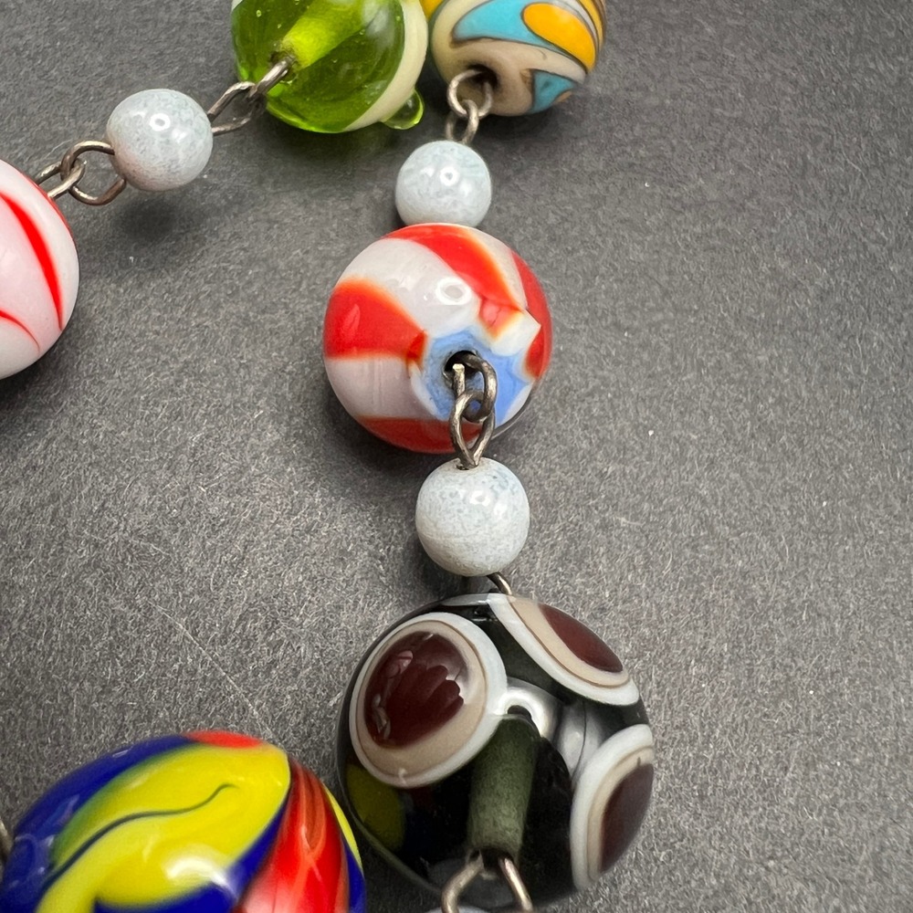 Vintage Beaded Necklace Lampwork Art Glass Multicolor Marbled 20" - Picture 7 of 10